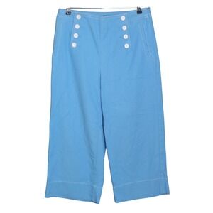 Talbots Sailor Crop Pants Womens 10P Blue Sailor Button High Rise Cotton Lyocell